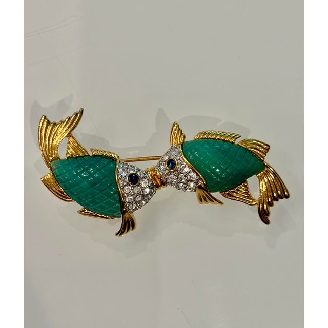 Kenneth Jay Lane Vintage Kenneth J. Lane Kissing Fish Brooch For Sale - Image 4 of 10