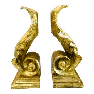 Gold Leaf Book Ends- a Pair For Sale