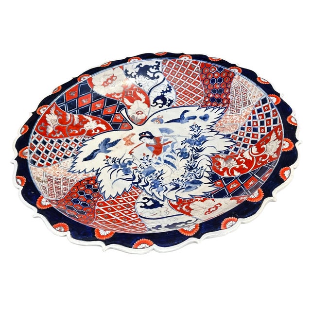 Huge Antique Japanese Imari Pottery Centerpiece Bowl Charger.