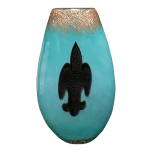 2009 Rosetree Blown Glass Fleur De Lis Motif Teardrop Vase (New Orleans)
