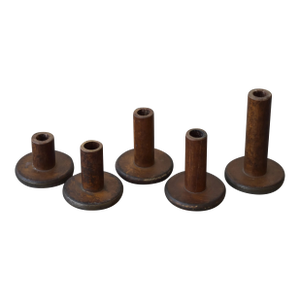 Vintage Folk Art Repurposed Textile Spool Candleholders, Set of Five, Circa 1950s
