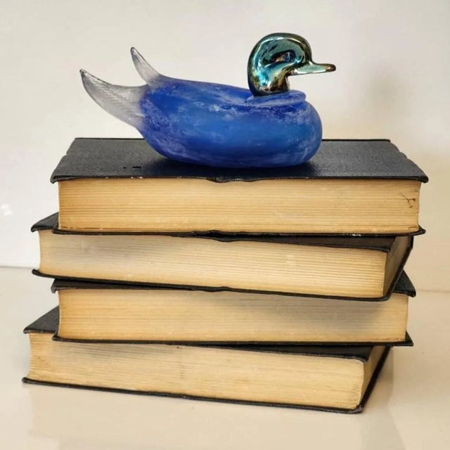 Blue 1970s Frosted Murano Glass & Silverplate Blue Bird Figurine, Signed For Sale - Image 8 of 12