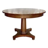 Mid Century John Stuart Pedestal Table With Two Leaves, Signed For Sale