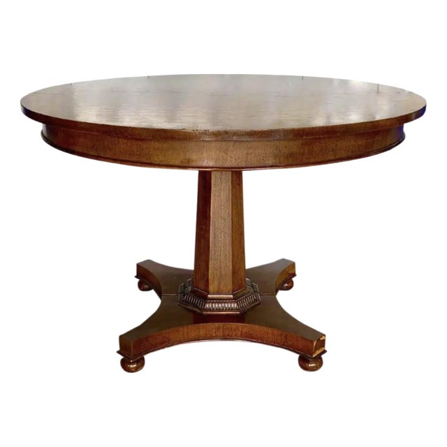Mid Century John Stuart Pedestal Table With Two Leaves, Signed For Sale