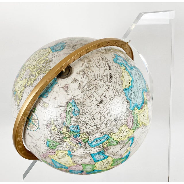 Metal Vintage Postmodern World Globe on Acrylic Stand For Sale - Image 7 of 9