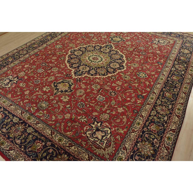 Farmhouse Tabriz Rug 9’11” X 12’3” Red Wool Vintage Traditional Hand-Knotted Carpet For Sale - Image 3 of 15