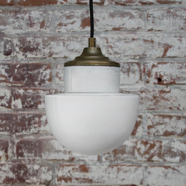1950s Mid-Century Modern Porcelain and Opaline Glass Pendant Lamp For Sale - Image 5 of 8