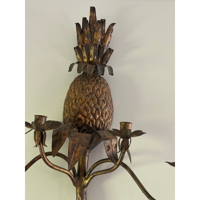 Bronze Vintage Italian Tole Iron Pineapple Four-Light Wall Sconce With Copper-Tone Finish For Sale - Image 8 of 12