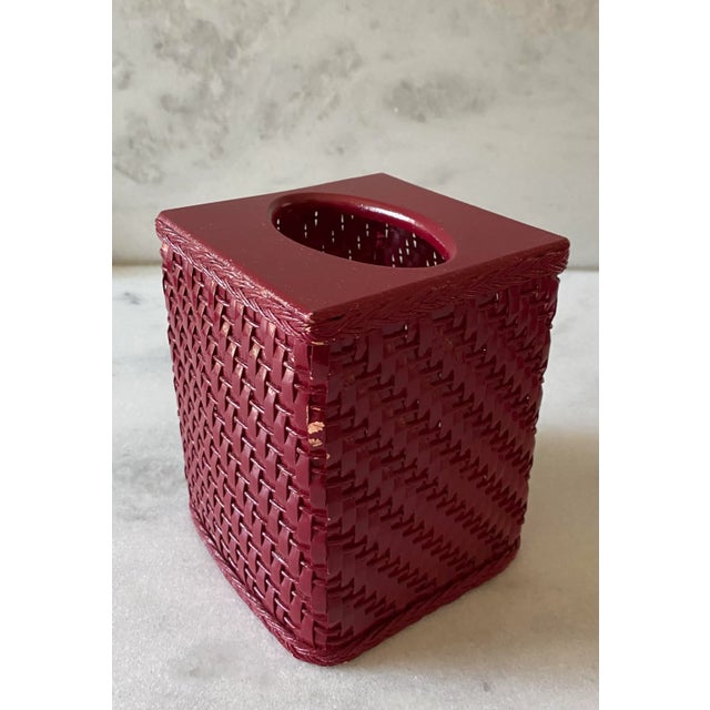 Vintage Painted Wicker Trashcan and Tissue Cover - Matching Set For Sale - Image 4 of 12