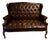 Vintage English Chesterfield Tufted Oxblood Leather Wingback Settee For Sale