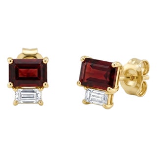 Dainty Garnet Stud Earrings • Baguette Gemstone Minimalist Studs • January Birthstone Studs • Gift for Her - A Pair For Sale