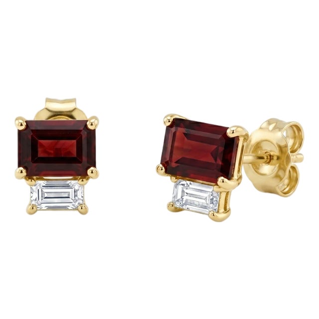 Dainty Garnet Stud Earrings • Baguette Gemstone Minimalist Studs • January Birthstone Studs • Gift for Her - A Pair For Sale