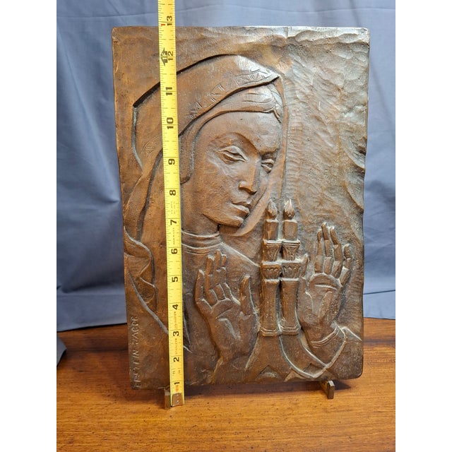 Mid Century Bronze Relief Plaque Sabbath Blessing Jacob Epstein 1921-2003 Judaica For Sale - Image 10 of 11