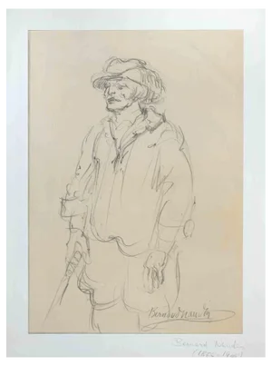 Bernard Naudin, Hunter, Original Pencil Drawing, Early 20th Century