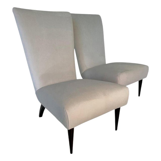 Art Deco Italian Bedroom Armchairs in Velvet and Black Lacquered Wood, 1940s, Set of 2 For Sale