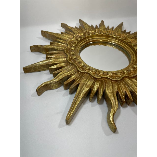 Vintage 16.5" French Style Gilded Resin Sunburst Wall Mirror For Sale - Image 6 of 16