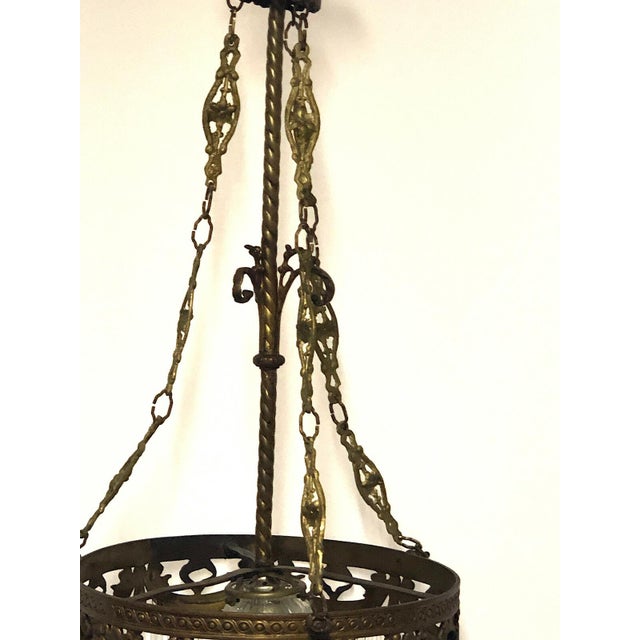 Traditional Antique French Brass Glass Rod Single-Light Chandelier, 1890s For Sale - Image 3 of 7