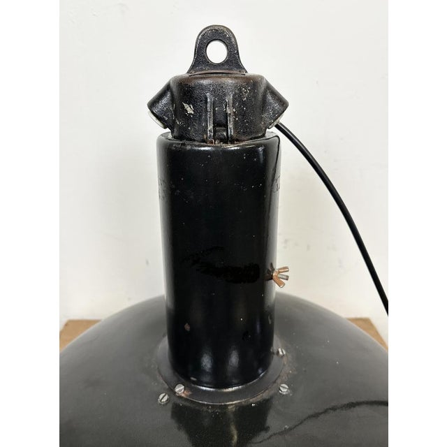 Industrial Black Enamel Factory Pendant Lamp with Iron Top, 1950s For Sale - Image 11 of 18