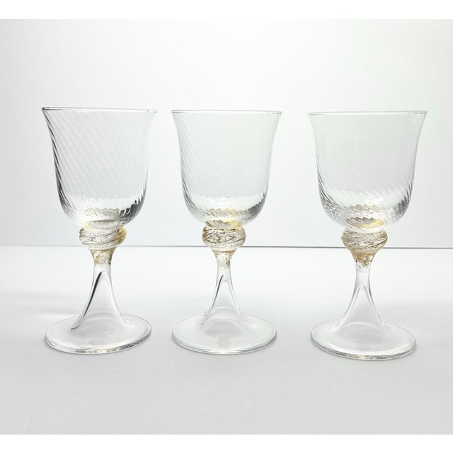Murano Torcée 4 Wine Glasses 6” 6oz Swirl Optic Hand Blown 24k Gold Flakes Italy Good condition. No chips, cracks, or...