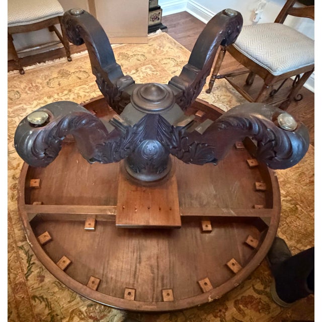 Brown Tobey Furniture Chicago Carved Cherry Pedestal Dining Table, Wadsworth Hall Lake Geneva Provenance, C. 1902 For Sale - Image 8 of 11