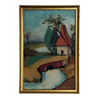 Early 20th Century Small Village Landscape Painting Signed “John Combs” For Sale