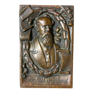 Circa 1919 English Arts & Crafts Bronze Charles Dickens Raised/Bas-Relief Miniature Portrait Plaque