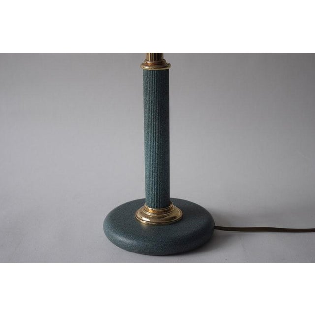 Vintage Brass Table Lamp, Teal Textured Column Desk Lamp — 1980s For Sale - Image 4 of 6
