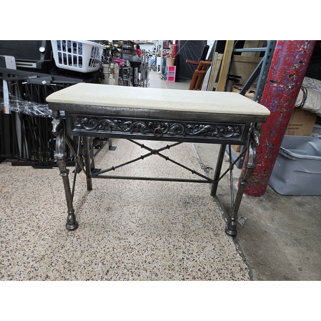Late 20th Century Neoclassical Horsehead Wrought Iron Console Table W Cast Stone Top For Sale - Image 12 of 12