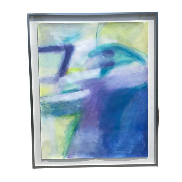 Blue Contemporary Pastel Abstract Mixed-Media Painting on Paper, Framed For Sale - Image 8 of 10