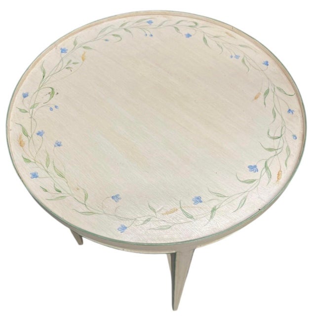 2000 - 2009 Vintage Hand-Painted French Country Round Accent Table For Sale - Image 5 of 12