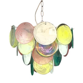 Vintage Alabaster Murano Glass Disc Chandelier, Italy, 1981 For Sale