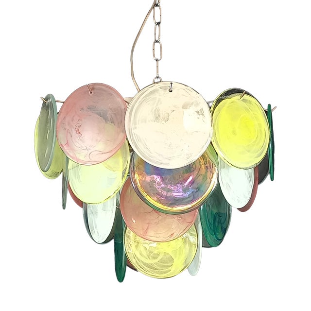 Vintage Alabaster Murano Glass Disc Chandelier, Italy, 1981 For Sale