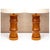 A pair of vintage table lamps hand carved in warm toned wood with sculptural bamboo form bodies. Each lamp features a...