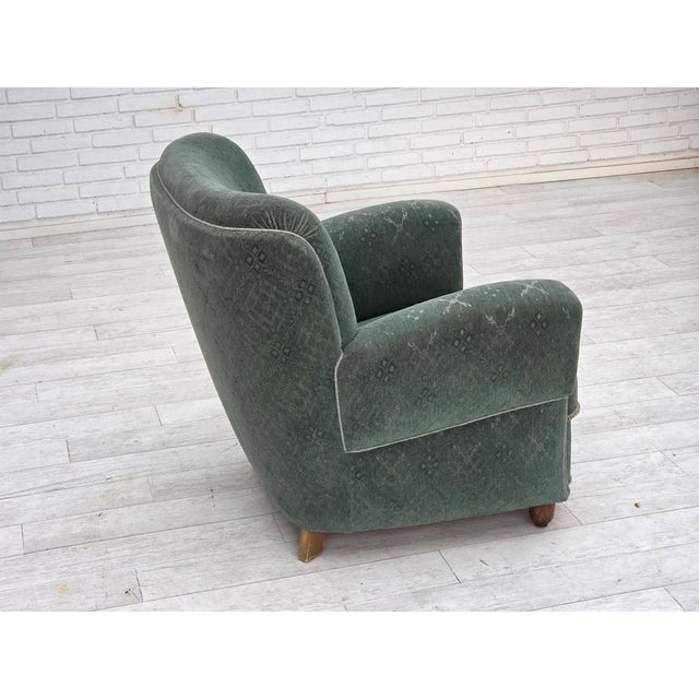 Vintage Danish Lounge Chair in Light Green Furniture Wool, 1960s For Sale - Image 17 of 18