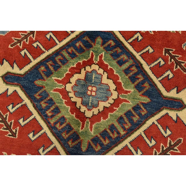 Kazak Rug 6’1” X 8’8” Red Wool Tribal Hand-Knotted Oriental Carpet For Sale - Image 10 of 14