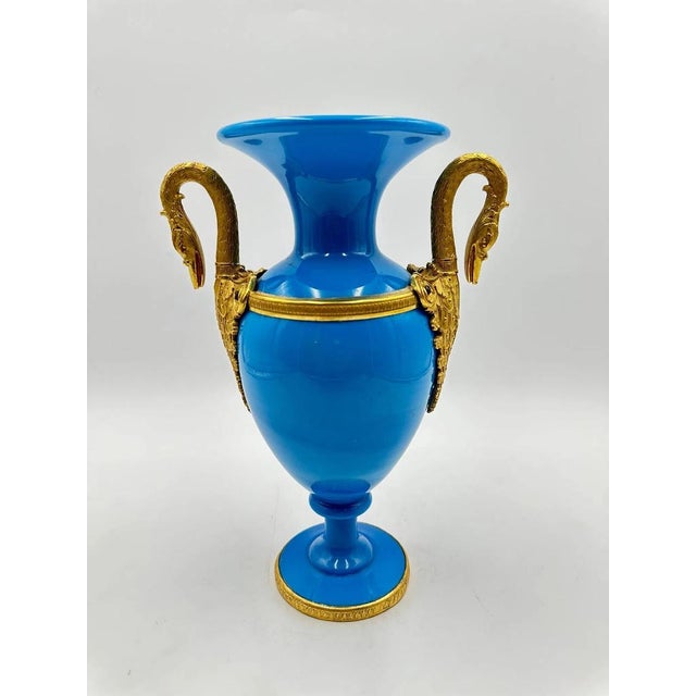 Charles X Two-Handled Vase in Opaline and Gilded Bronze For Sale - Image 3 of 13