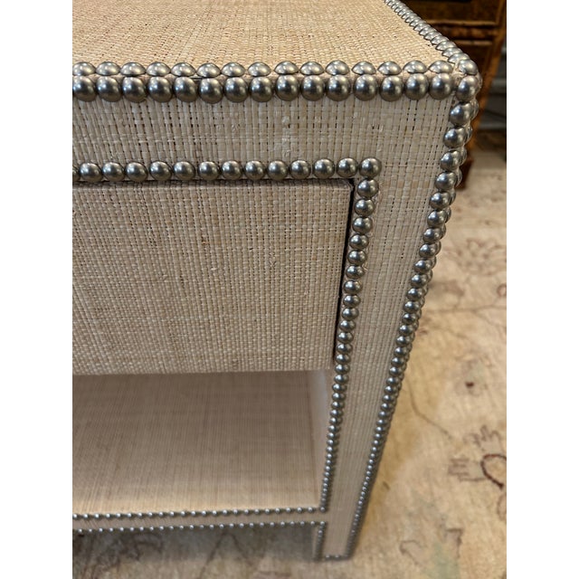 Pair of Contemporary William Sonoma Home Grasscloth Night Stands With Single Drawer For Sale - Image 4 of 15