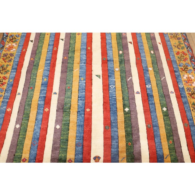 Textile Vintage Zabihi Collection Inspired Striped Turkish Konya Square Rug For Sale - Image 7 of 9