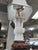 Handcarved Solid Alabaster White Lamp w/alabaster Brown Base, Rare and unique Marbro Lamp Co. Dimmable cord. 40" Tall 9"...