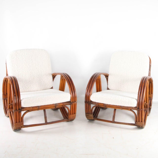 Wood Pretzel Rattan Lounge Chairs, 1970s, Set of 2 For Sale - Image 7 of 14
