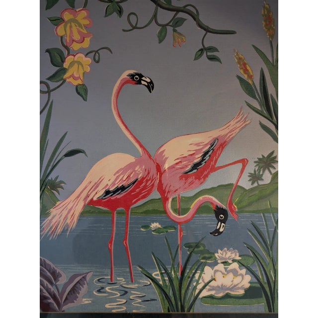 1970s Vintage Painting of Vibrant Pink Flamingos, Framed For Sale - Image 4 of 8