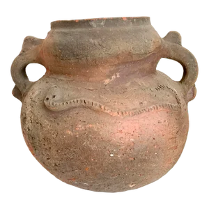 1920s Snake Motif Terra Cotta Vessel With Two Handles, South American Terra Cotta Pot With Snake Embellishments