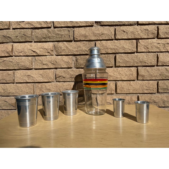 1950s Mid-Century Modern Retro Stripped Cocktail Shaker Set- 6 Pieces For Sale - Image 10 of 10