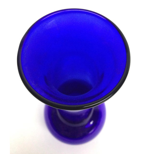 Vintage Glass Cobalt Blue Bulb Style Flower Vase For Sale - Image 4 of 8
