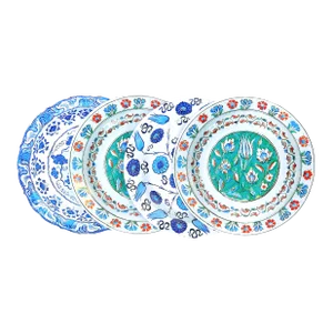 Enameled Tin Mediterranean Botanical Plates - Set of 4