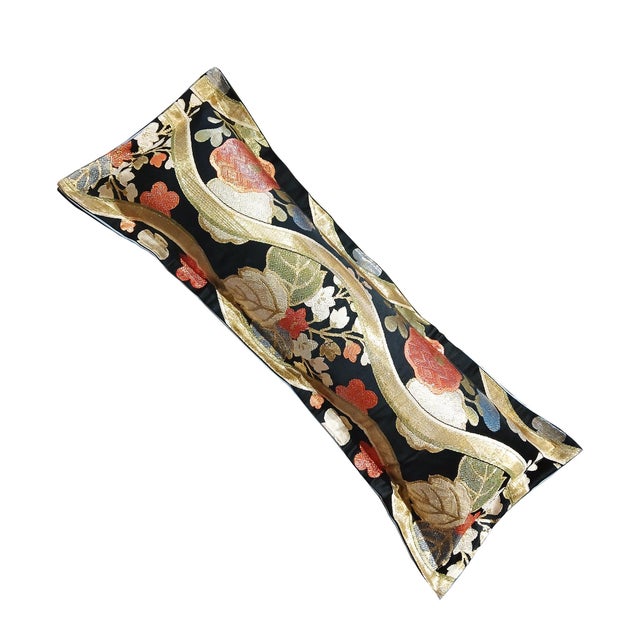 Japanese Japanese Silk Obi Bolster Pillow, Hand-Crafted, 1920s For Sale - Image 3 of 15