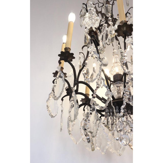 Mid 20th Century Antique French 12 Arm Bronze & Crystal Chandelier For Sale - Image 5 of 14