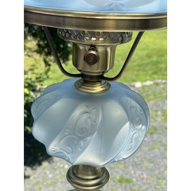 Rare Vintage Ice Blue Satin Frost Fenton Paisley Glass Table Lamp 20th C. For Sale - Image 16 of 18