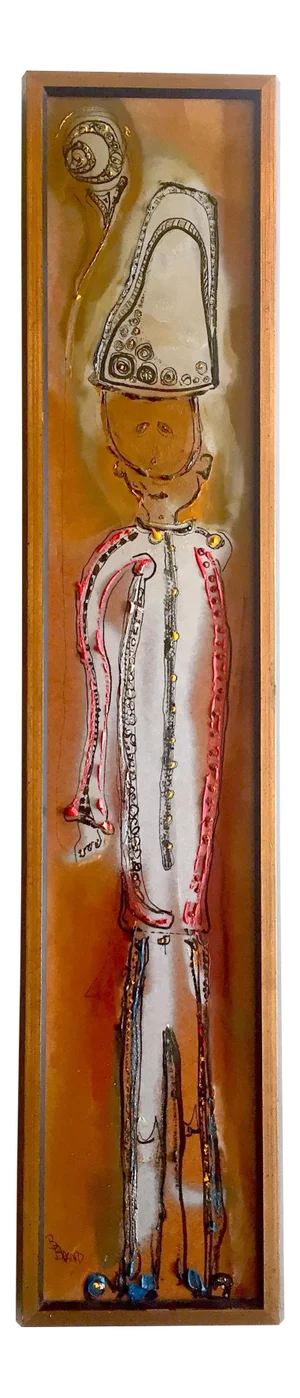 Bruce Brand Vintage 1960's Mid Century Modern " Boy With Balloon " Framed Original Oil Painting