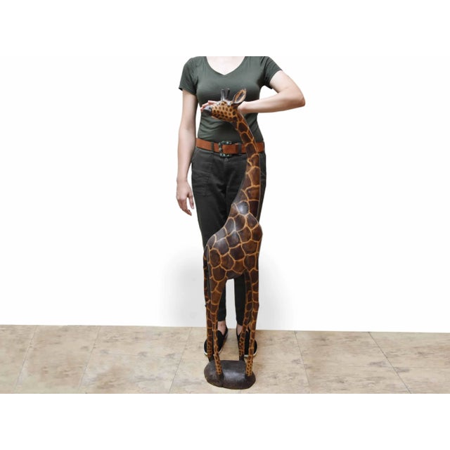 Mid 20th Century Tall Heavy Hand Carved Giraffe Floor Sculpture For Sale - Image 12 of 13